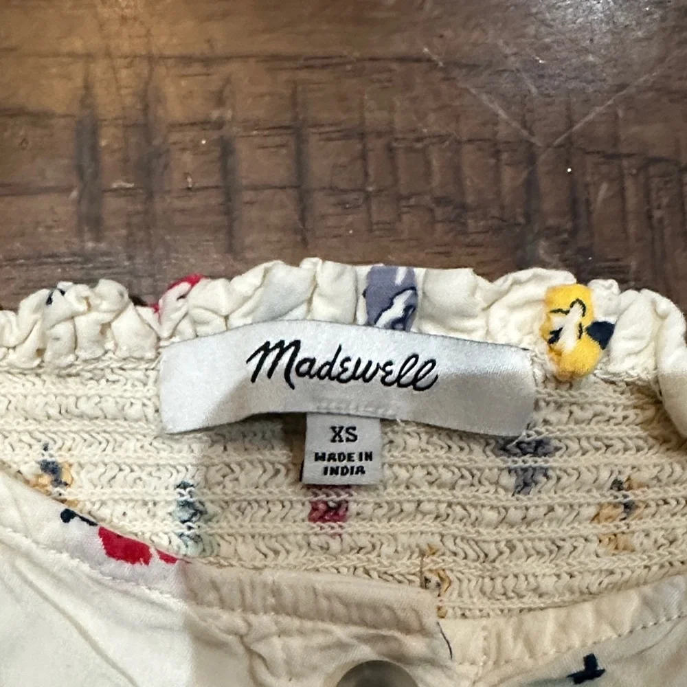 Madewell Cream Floral Blouse with Multicolor‎ Accents